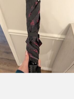 Large Black Umbrella with Pink Accent